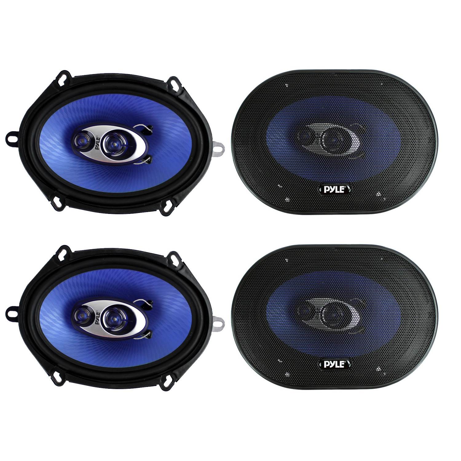4) New Pyle PL573BL 5x7" 600 Watts 3-Way Car Coaxial Speakers Stereo Blue Four - VMInnovations
