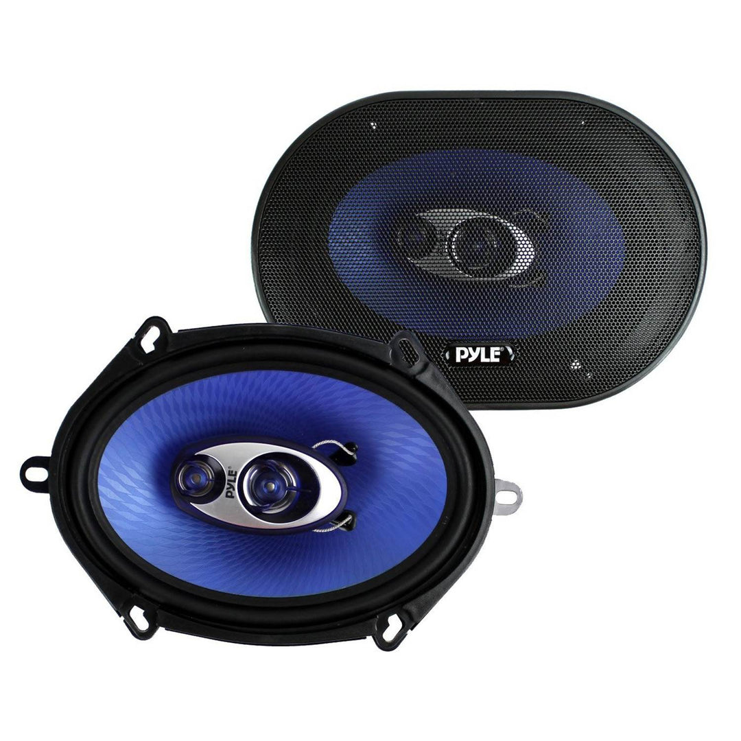 4) New Pyle PL573BL 5x7" 600 Watts 3-Way Car Coaxial Speakers Stereo Blue Four