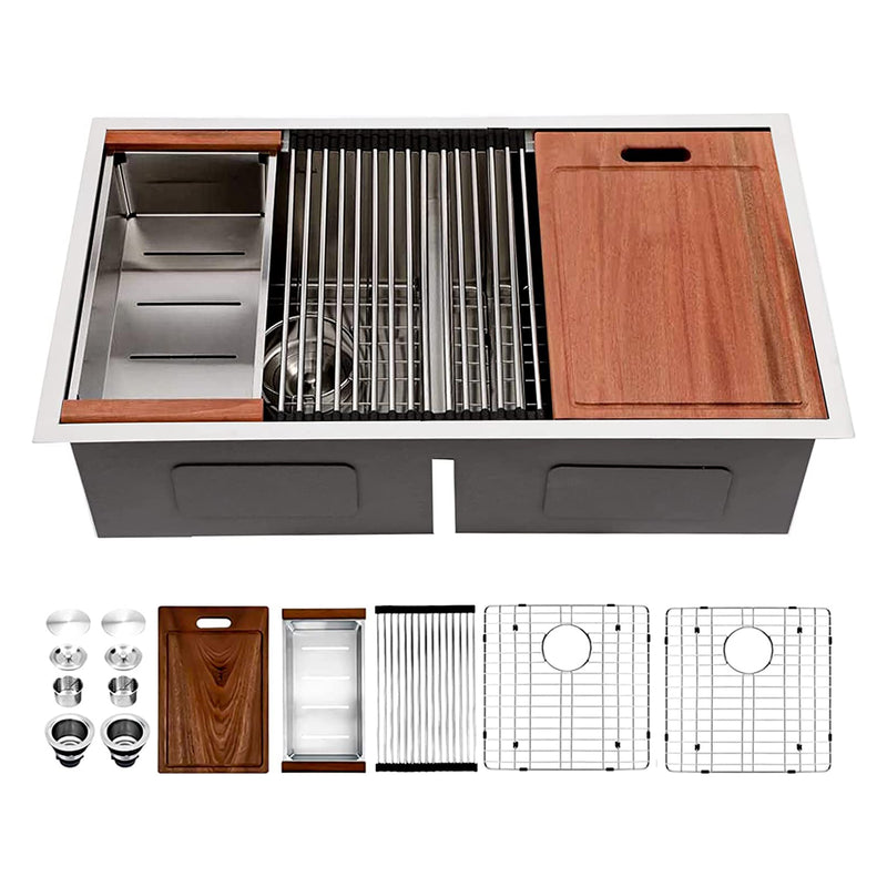 Sarlai 30x22In Brushed Stainless Steel Double Bowl Kitchen Sink (Open Box)
