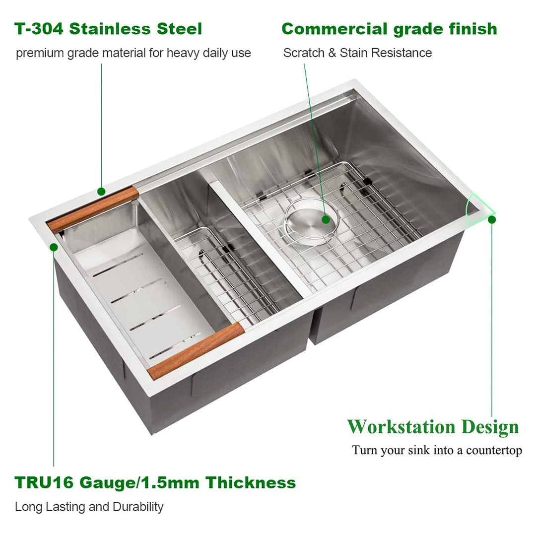 Sarlai 30x22In Brushed Stainless Steel Double Bowl Kitchen Sink (Open Box)