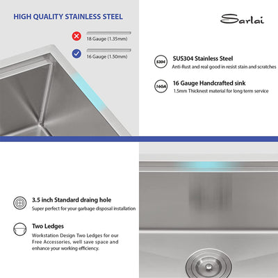 Sarlai 30"x18" Undermount Brushed Stainless Steel Single Bowl Kitchen Sink(Used)