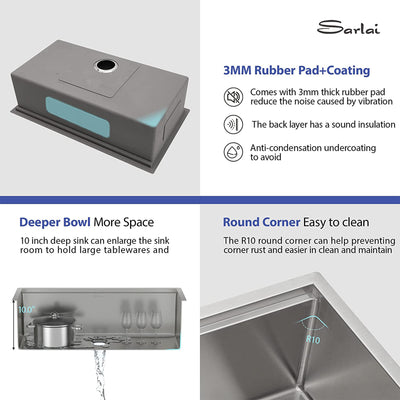 Sarlai 30"x18" Undermount Brushed Stainless Steel Single Bowl Kitchen Sink(Used) - VMInnovations