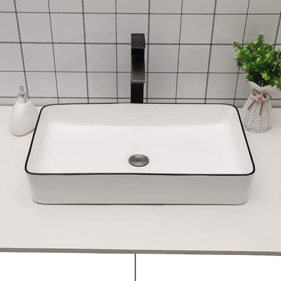 Sarlai 24"x14" Porcelain Ceramic Vessel Bathroom Sink w/ Black Edge (Used)