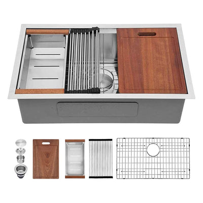 28x18 In Undermount Brushed Stainless Steel Single Bowl Kitchen Sink (For Parts) - VMInnovations