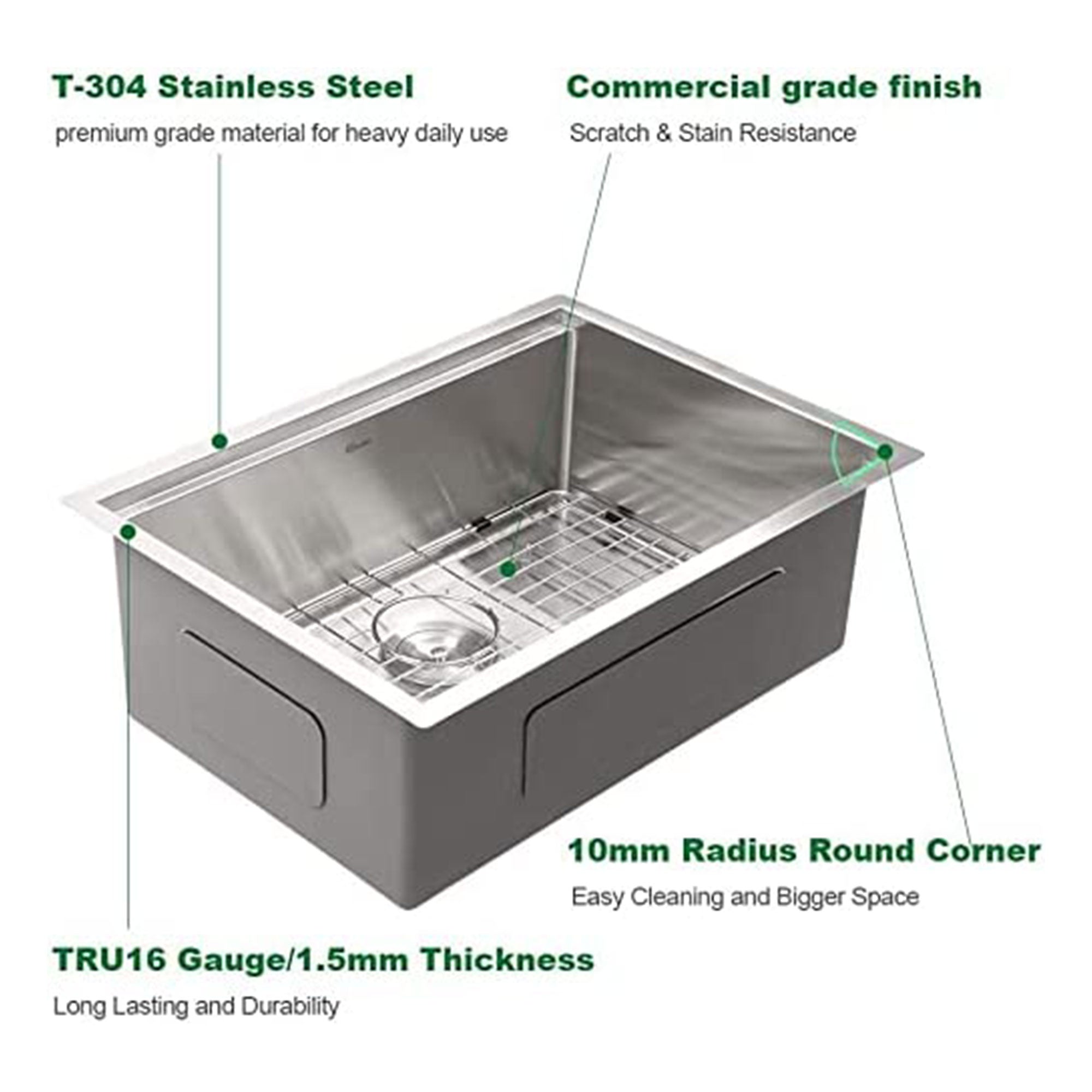 28x18 In Undermount Brushed Stainless Steel Single Bowl Kitchen Sink (For Parts) - VMInnovations