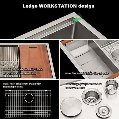 28x18 In Undermount Brushed Stainless Steel Single Bowl Kitchen Sink (For Parts) - VMInnovations