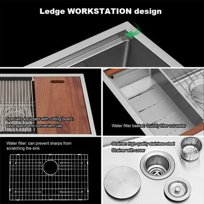 Sarlai 30 Inch Farmhouse Single Sink Workstation, Stainless Steel (Used) - VMInnovations