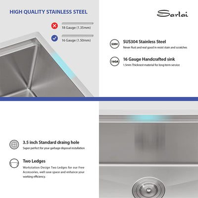 Sarlai 30 Inch Farmhouse Single Sink Workstation, Stainless Steel (Used) - VMInnovations