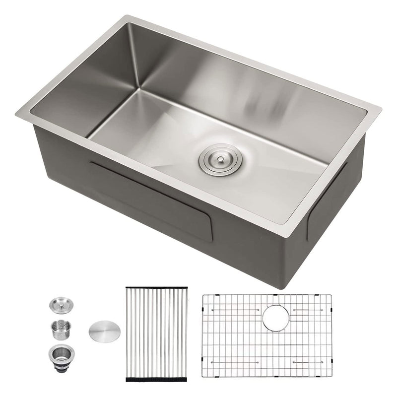 Sarlai 30" 16 Gauge Stainless Steel Undermount Single Bowl Basin Kitchen Sink