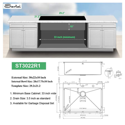 Sarlai ST3022R1 30" Round Corner Deep Single Kitchen Sink, Stainless Steal(Used) - VMInnovations