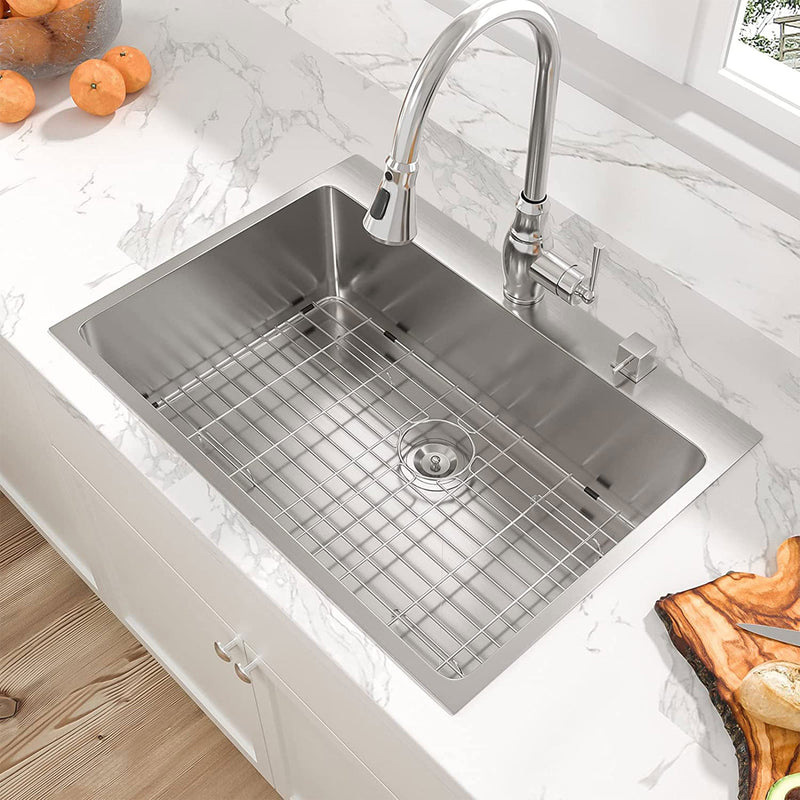Sarlai ST3022R1 30 Inch Round Corner Deep Single Kitchen Sink, Stainless Steal