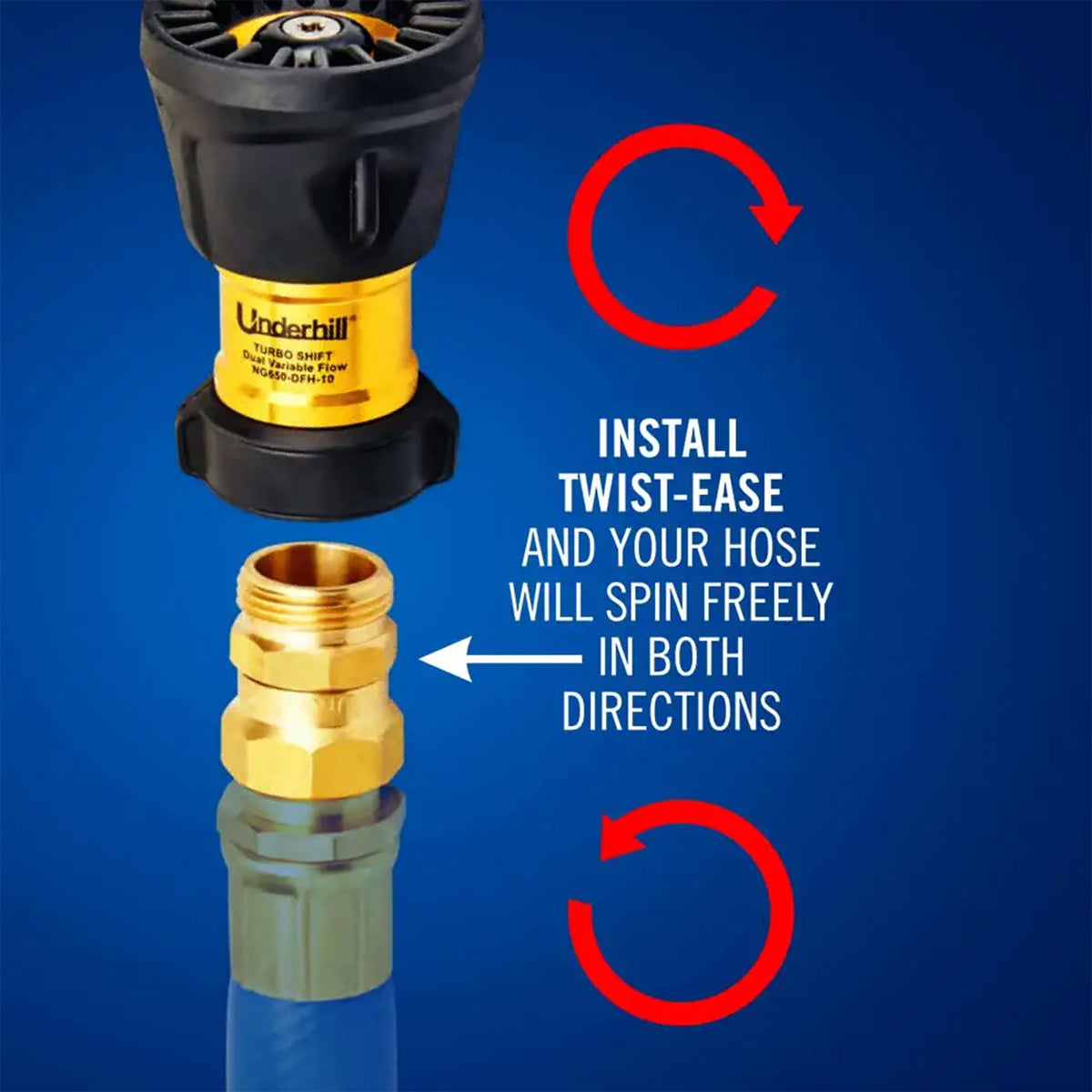 Underhill 50 Ft Red Water Hose with Master Gold 7 Spray Nozzle & Hose Adapter