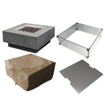 Elementi Manhattan 36" Outdoor Firepit, 22" Glass Wind Screen, & 21" Table Cover - VMInnovations