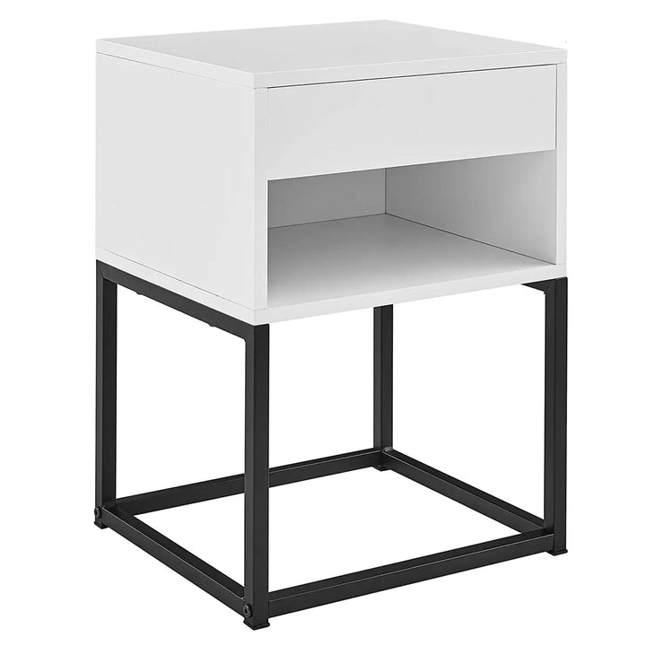 BIKAHOM Simple Modern End Table Nightstand w/ Drawer and Shelf, White (Used)