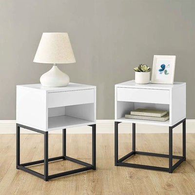 BIKAHOM Simple Modern End Table Nightstand w/ Drawer and Shelf, White (Used) - VMInnovations