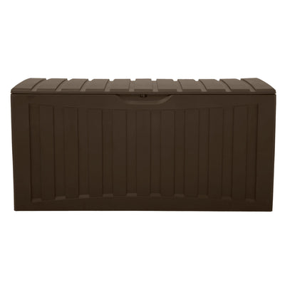 Plastic 90 Gal Outdoor Locking Storage Bin Deck Box, Brown (Open Box) - VMInnovations