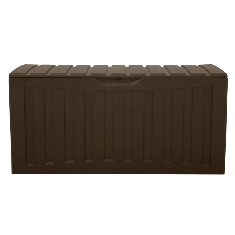 Plastic 90 Gal Outdoor Locking Storage Bin Deck Box, Brown (Used)