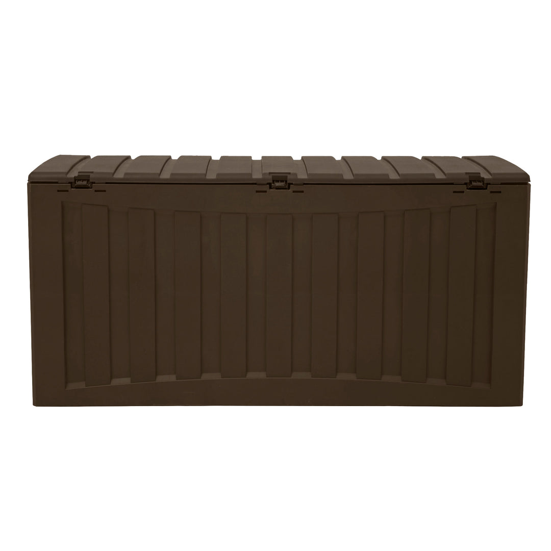 Plastic 90 Gal Outdoor Locking Storage Bin Deck Box, Brown (Open Box) - VMInnovations