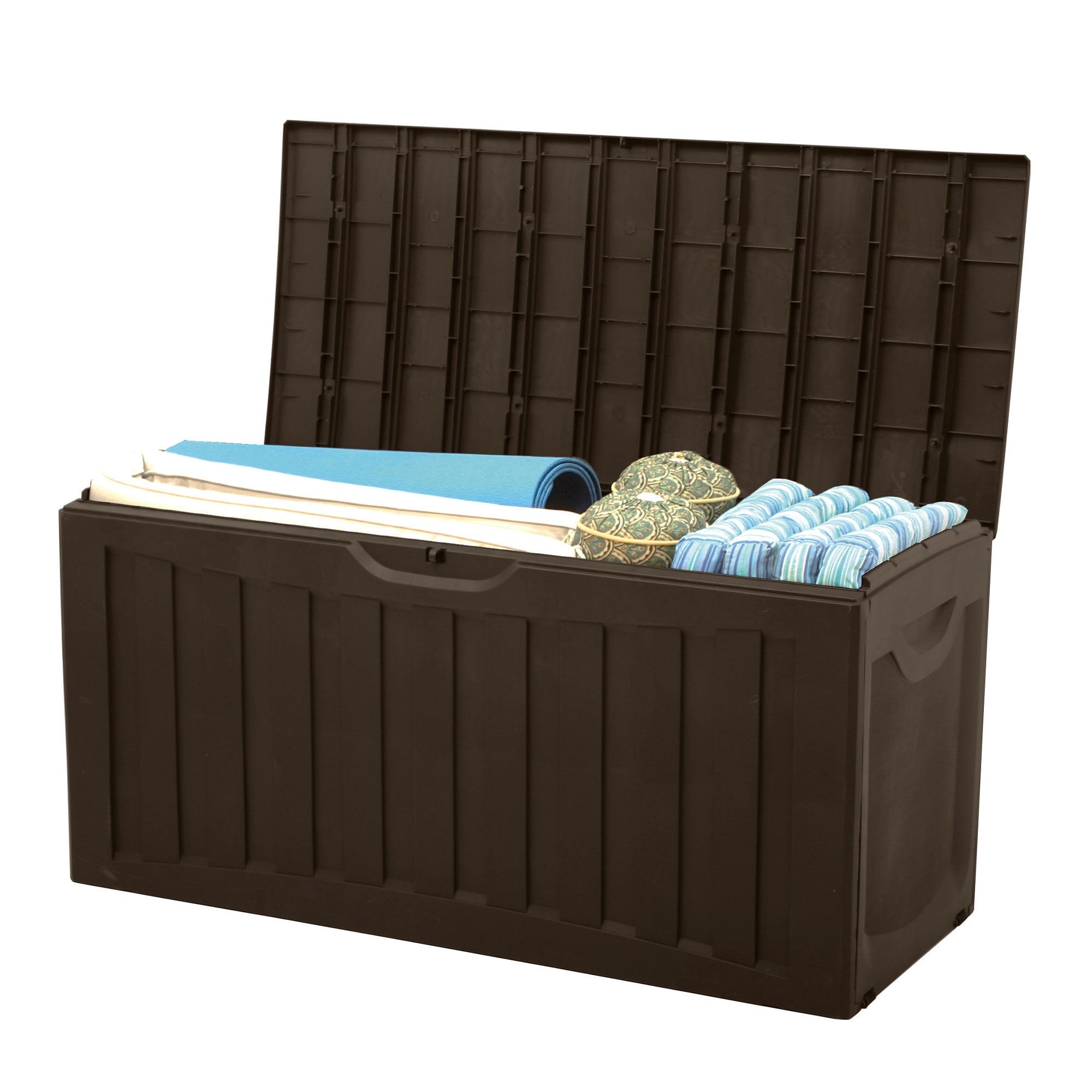 Plastic 90 Gal Outdoor Locking Storage Bin Deck Box, Brown (Used) - VMInnovations