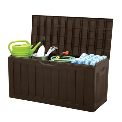 Plastic 90 Gal Outdoor Locking Storage Bin Deck Box, Brown (Used) - VMInnovations