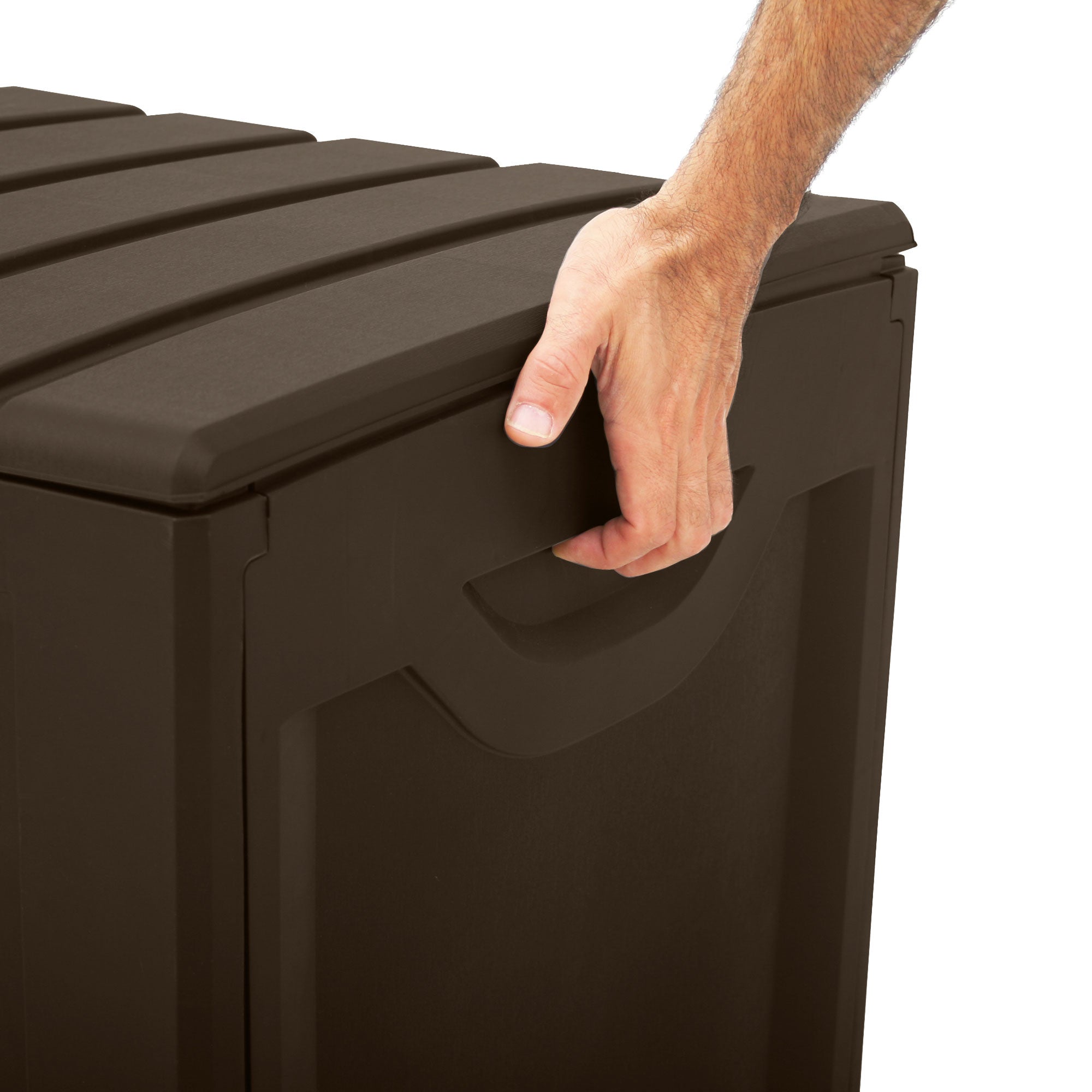 Plastic 90 Gal Outdoor Locking Storage Bin Deck Box, Brown (Used) - VMInnovations