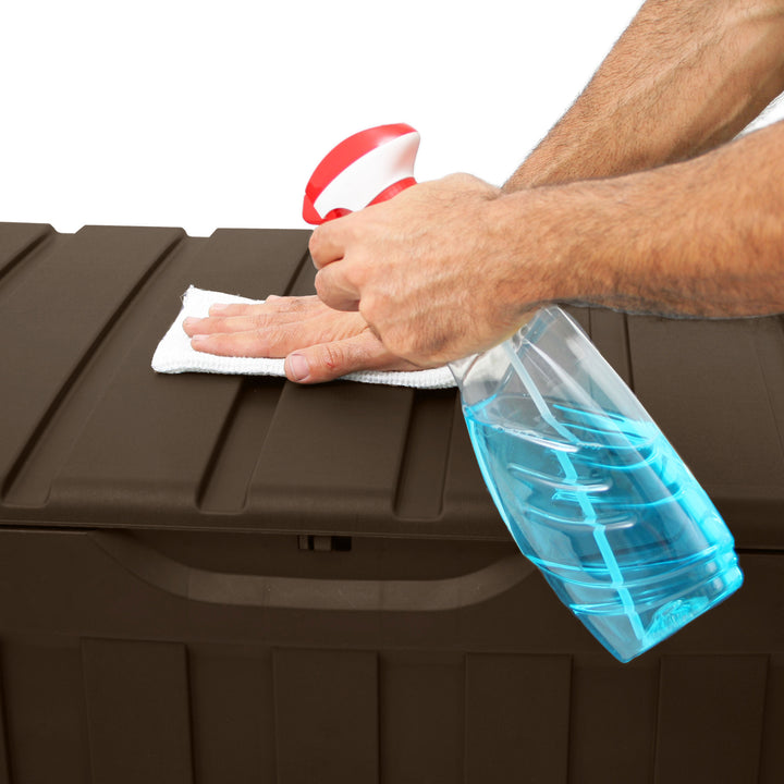 Plastic 90 Gal Outdoor Locking Storage Bin Deck Box, Brown (Open Box) - VMInnovations