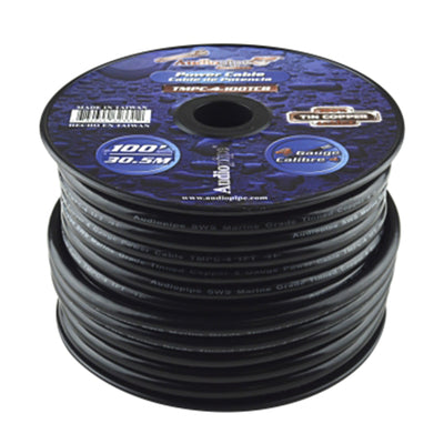 Audiopipe TMPC-4-100TCB Marine Grade 4 Gauge Tinned Copper Wire, 100 Feet, Black