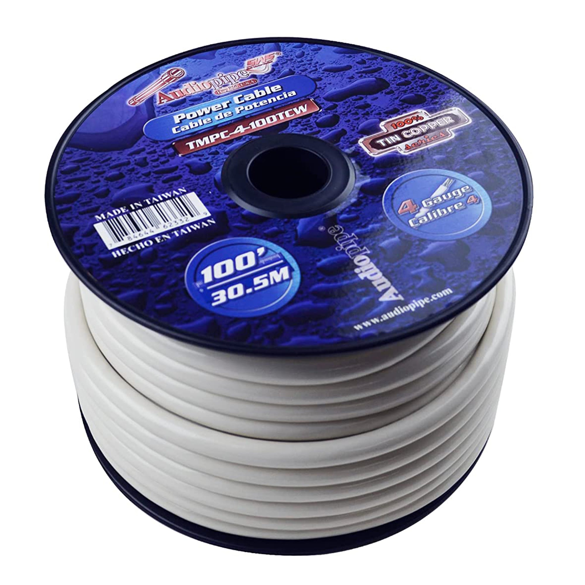 Audiopipe TMPC-4-100TCW Marine Grade 4 Gauge Tinned Copper Wire, 100 Feet, White