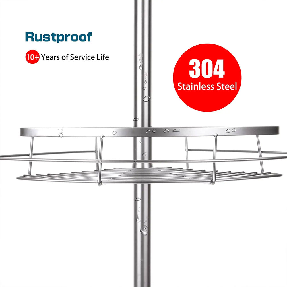 Adjustable Height Shower Caddy Tension Pole w/ 4 Big Baskets, 6 Hooks (Open Box) - VMInnovations