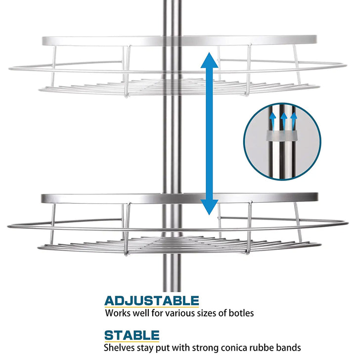 Adjustable Height Shower Caddy Tension Pole w/ 4 Big Baskets, 6 Hooks (Used)