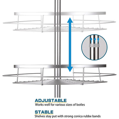 Adjustable Height Shower Caddy Tension Pole w/ 4 Big Baskets, 6 Hooks (Open Box) - VMInnovations