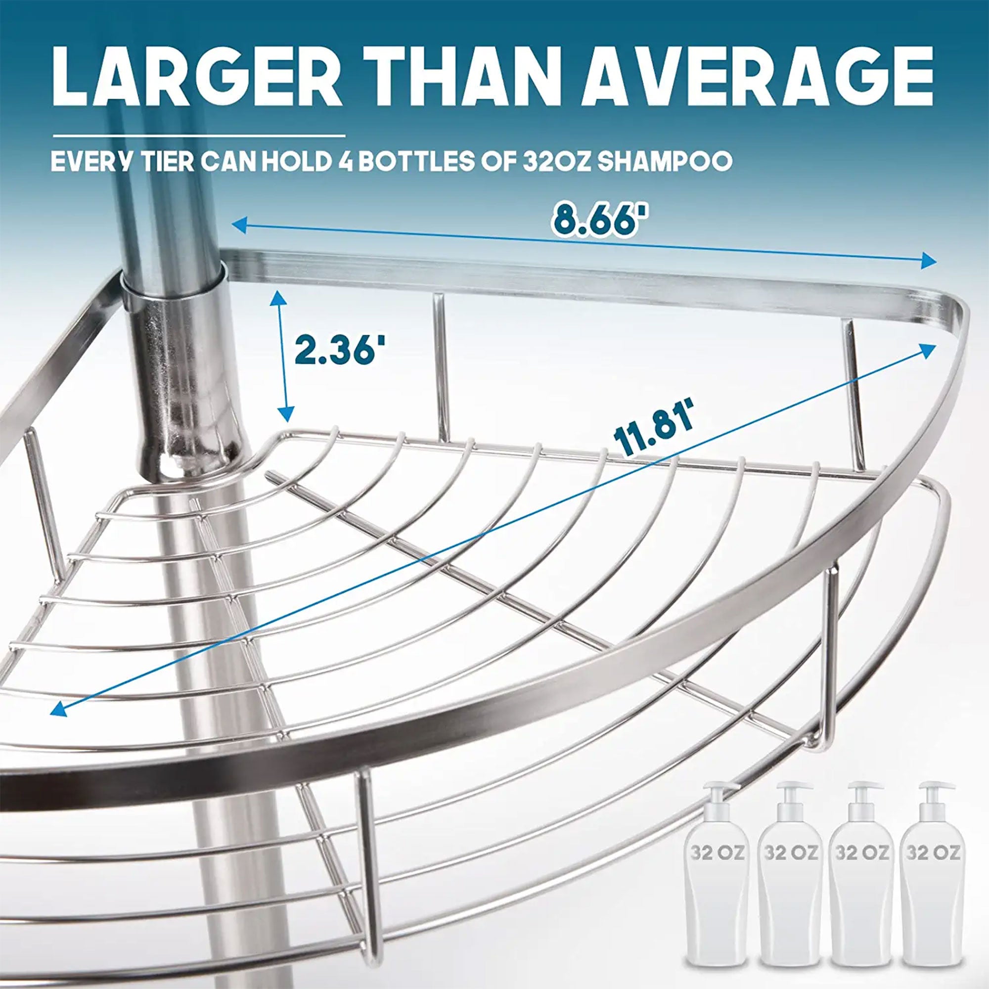 Adjustable Height Shower Caddy Tension Pole w/ 4 Big Baskets, 6 Hooks (Open Box) - VMInnovations