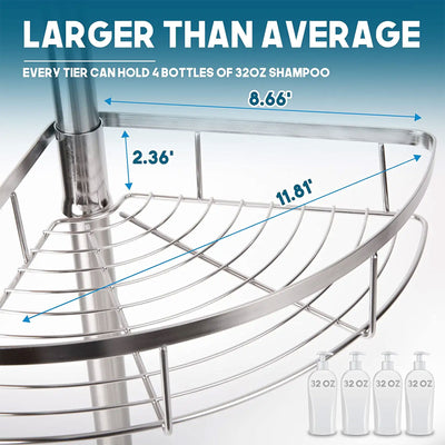 Adjustable Height Shower Caddy Tension Pole w/ 4 Big Baskets, 6 Hooks (Open Box) - VMInnovations