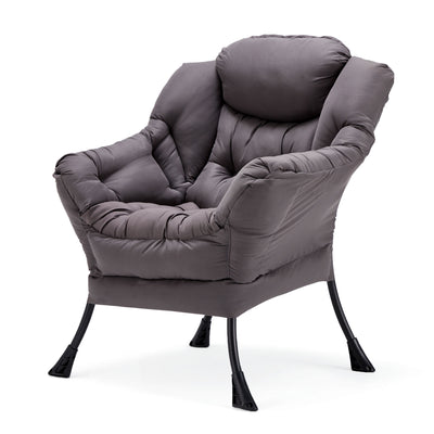 JOMEED Modern Plush Fabric Lazy Accent Chair with Armrests and Side Pocket, Grey - VMInnovations