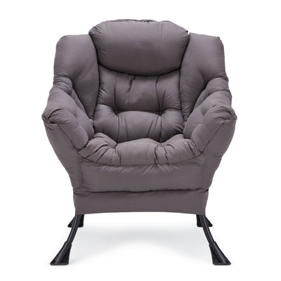 JOMEED Modern Plush Fabric Lazy Accent Chair with Armrests and Side Pocket, Grey - VMInnovations