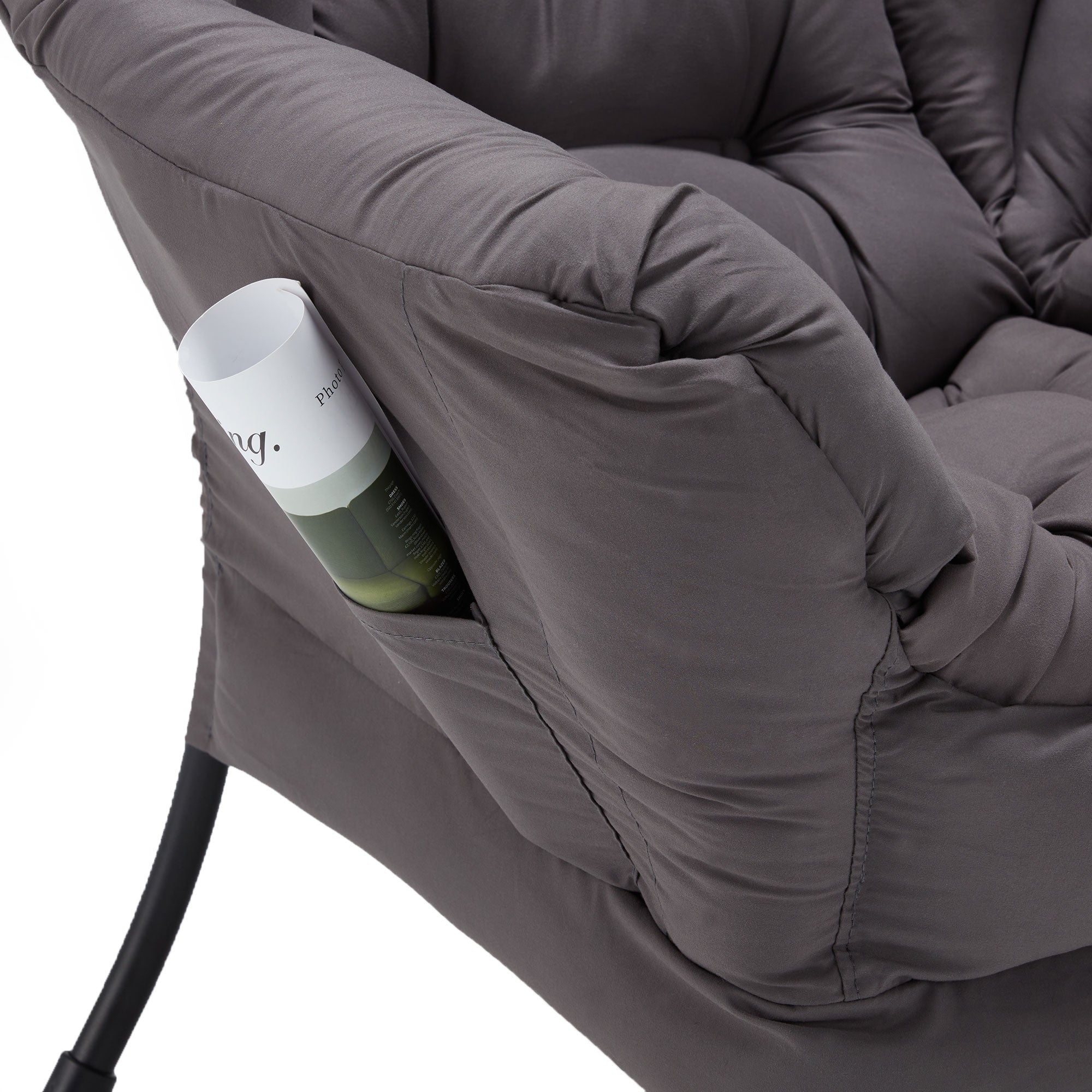 JOMEED Modern Plush Fabric Lazy Accent Chair with Armrests and Side Pocket, Grey - VMInnovations