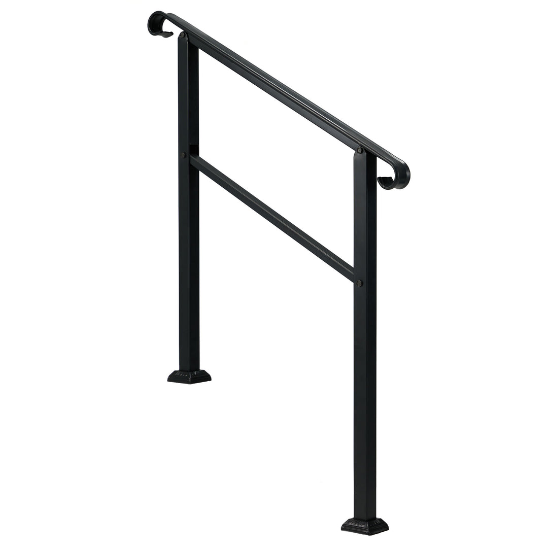 3 Step Wrought Iron Transitional Entrance Handrail w/Hardware, Black (Open Box)