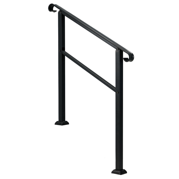 3 Step Wrought Iron Transitional Entrance Handrail w/Hardware, Black (Open Box)