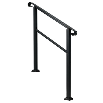3 Step Wrought Iron Transitional Entrance Handrail w/Hardware, Black (Open Box) - VMInnovations
