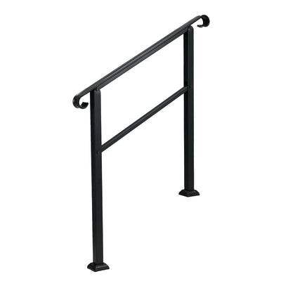 3 Step Wrought Iron Transitional Entrance Handrail w/Hardware, Black (Open Box) - VMInnovations