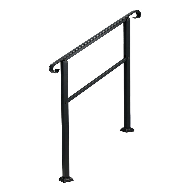 JOMEED 3 Step Wrought Iron Transitional Entrance Handrail w/Hardware, Black