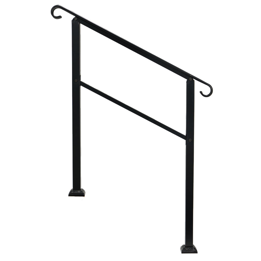 3 Step Wrought Iron Transitional Entrance Handrail w/Hardware, Black (Open Box)