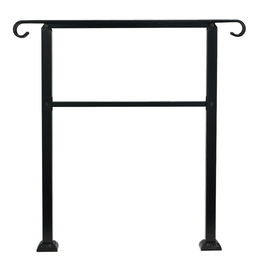 3 Step Wrought Iron Transitional Entrance Handrail w/Hardware, Black (Open Box)