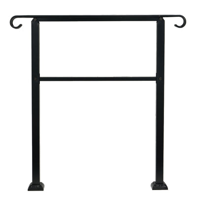 3 Step Wrought Iron Transitional Entrance Handrail w/Hardware, Black (Open Box)