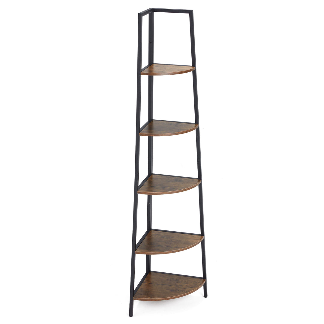 JOMEED 5 Shelf Corner Etagere Ladder Corner Bookcase, Black and Brown (Open Box)