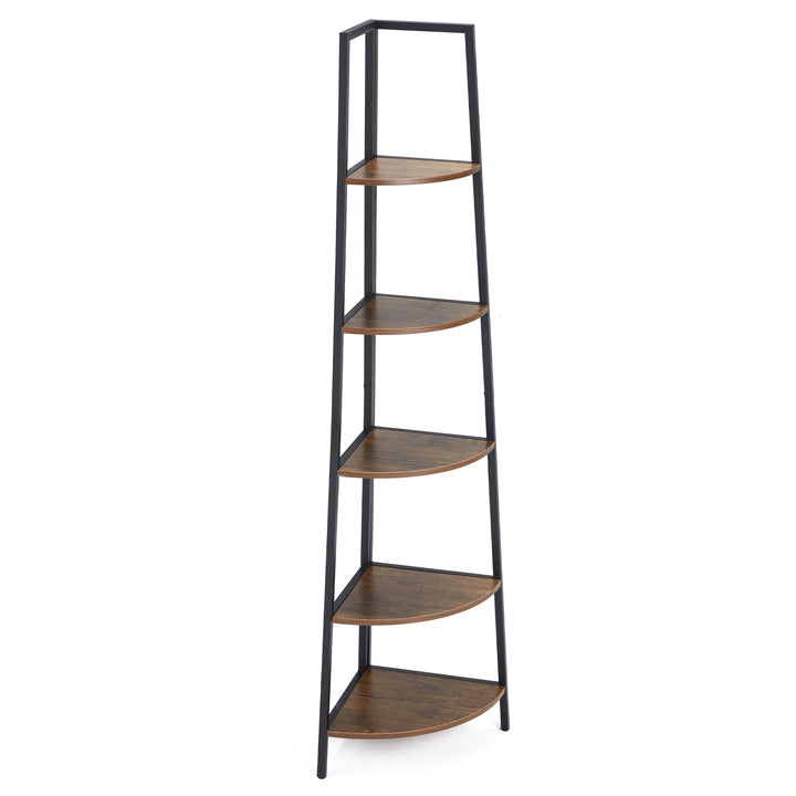 JOMEED 5 Shelf Corner Etagere Ladder Corner Bookcase, Black and Brown (Open Box)