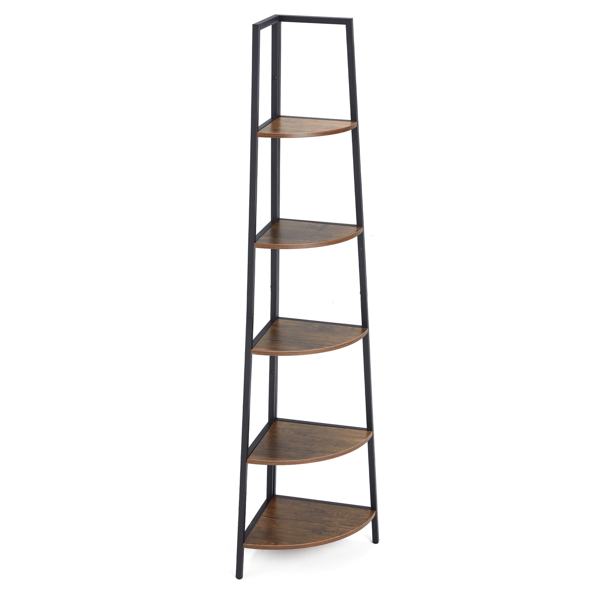 JOMEED 5 Shelf Corner Etagere Ladder Corner Bookcase, Black and Brown (Open Box) - VMInnovations
