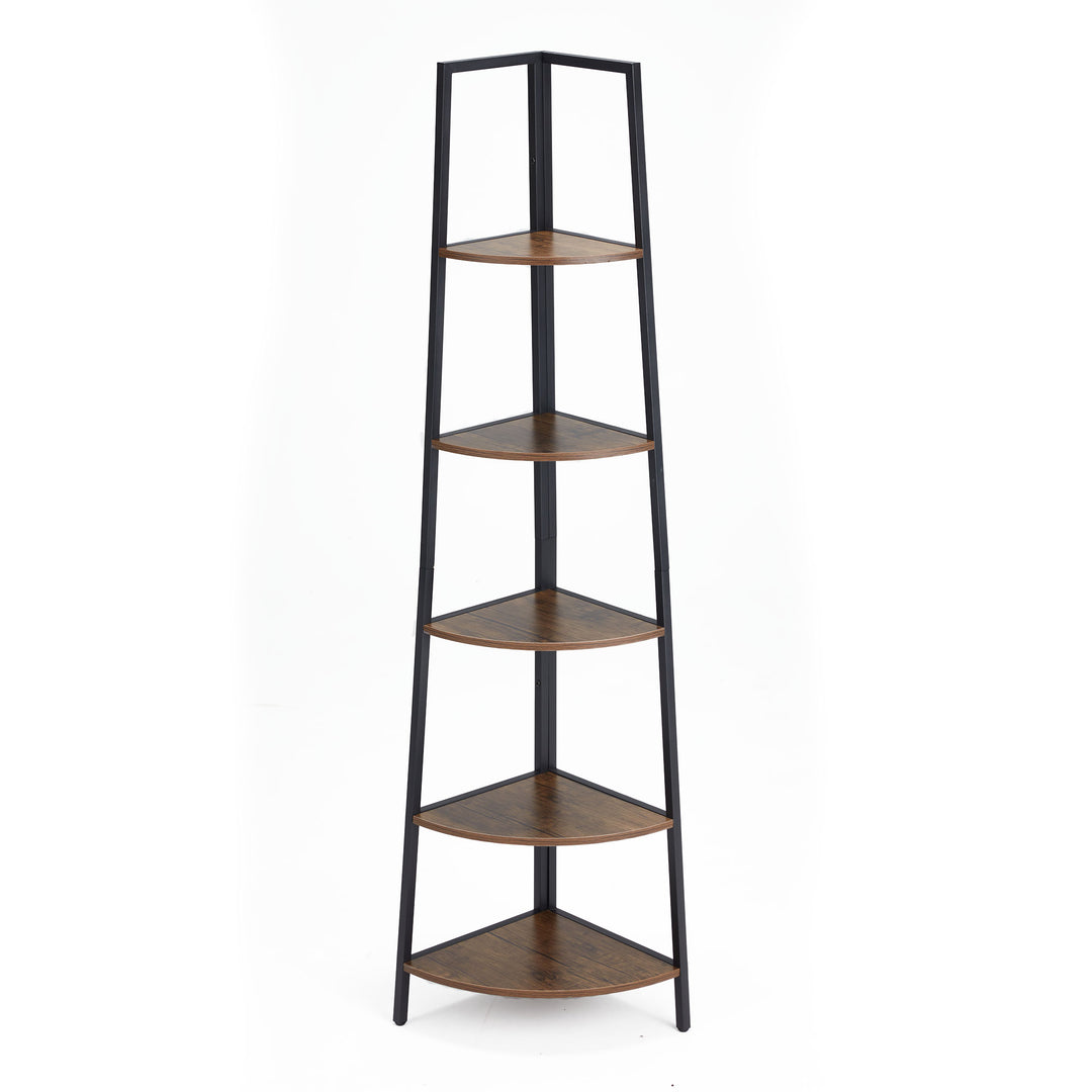 JOMEED 5 Shelf Corner Etagere Ladder Corner Bookcase, Black and Brown (Open Box)