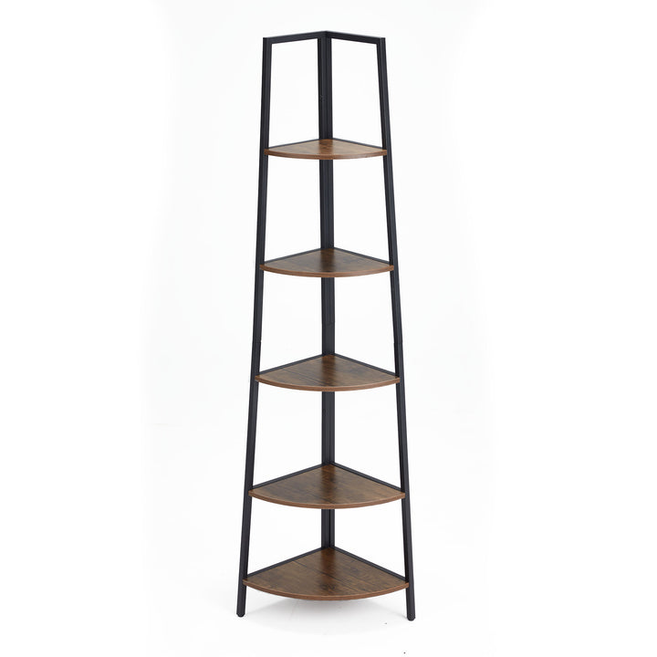 JOMEED 5 Shelf Corner Etagere Ladder Corner Bookcase, Black and Brown (Open Box)