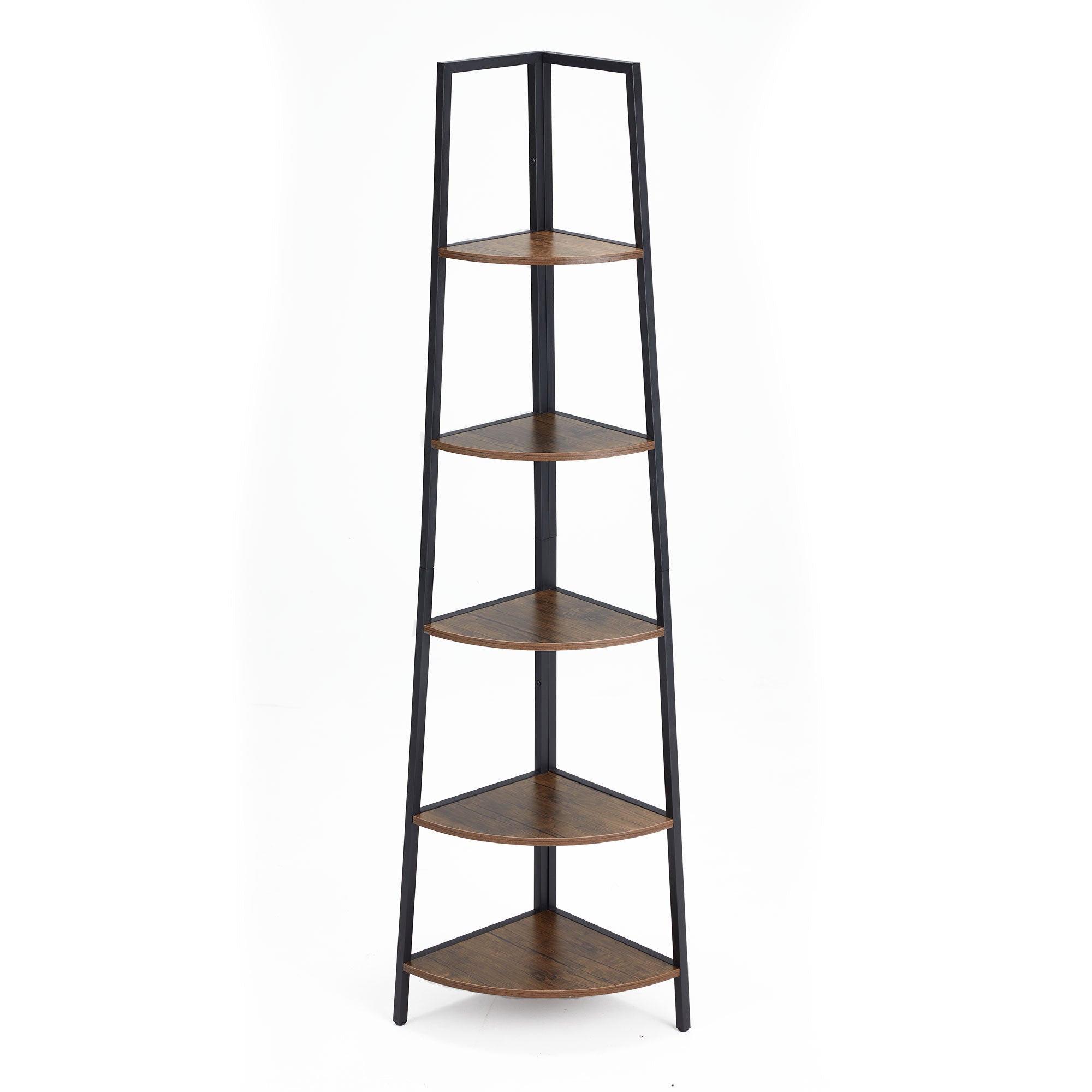 JOMEED 5 Shelf Corner Etagere Ladder Corner Bookcase, Black and Brown (Open Box) - VMInnovations